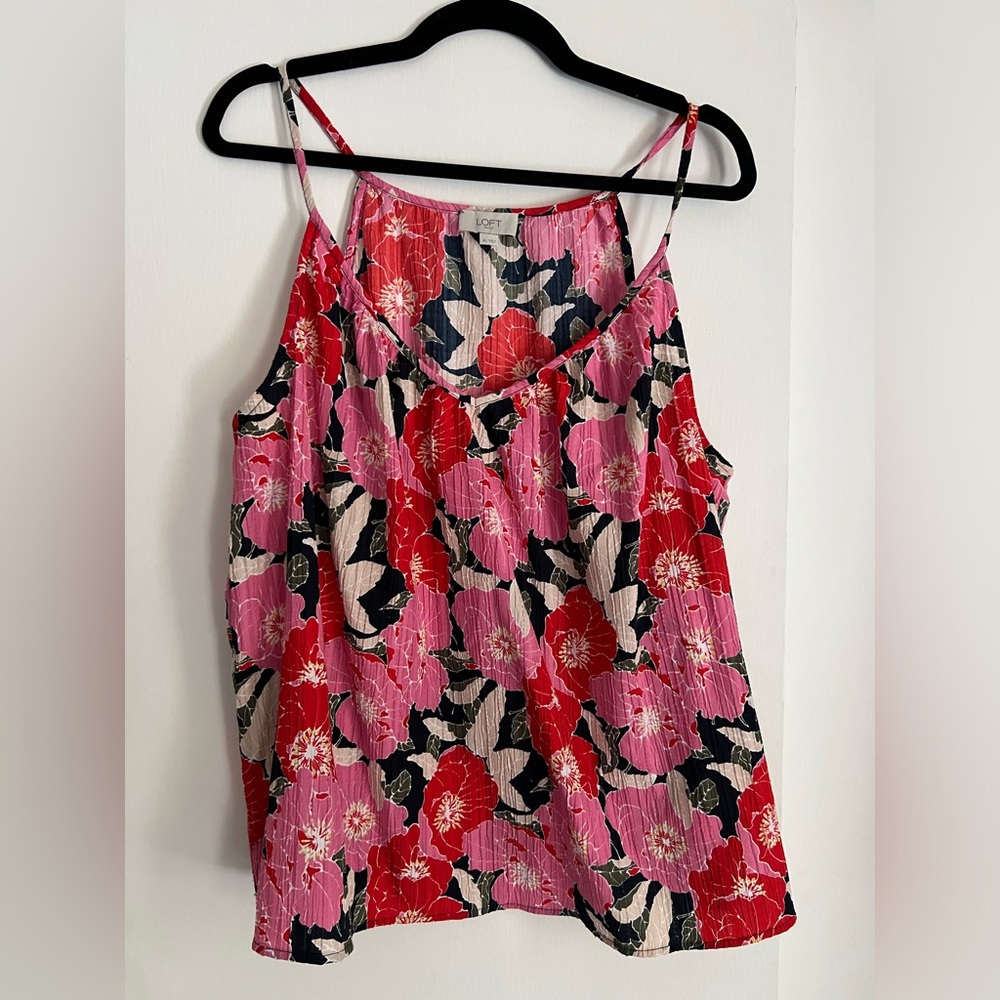 LOFT Red and Pink Floral Camisole